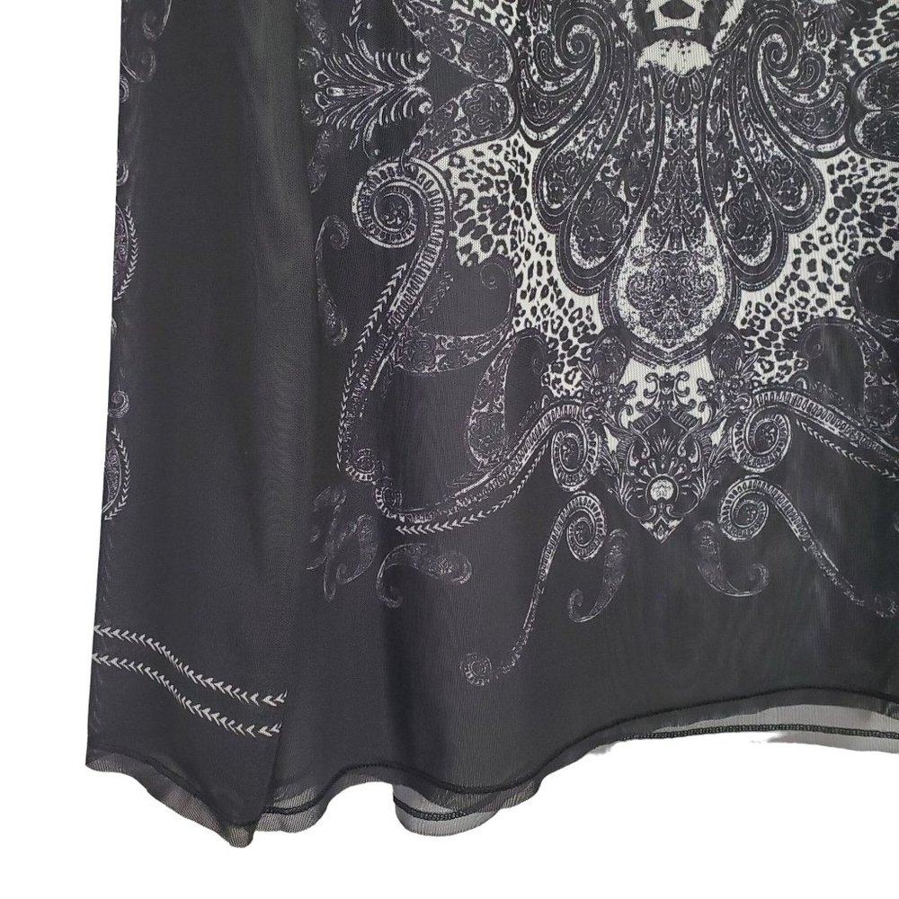 Rock & Republic Size XL Shirt Sheer Mesh Cheetah Head Print Long Sleeve Pullover - Picture 5 of 9